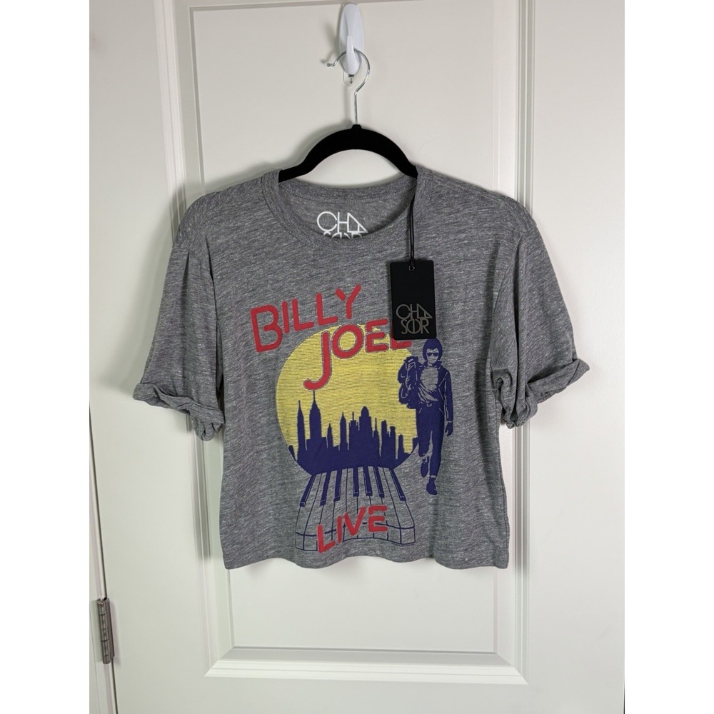 Chaser Heather Grey Short Sleeve Billy Joel Graphic Tee Women's Size Small